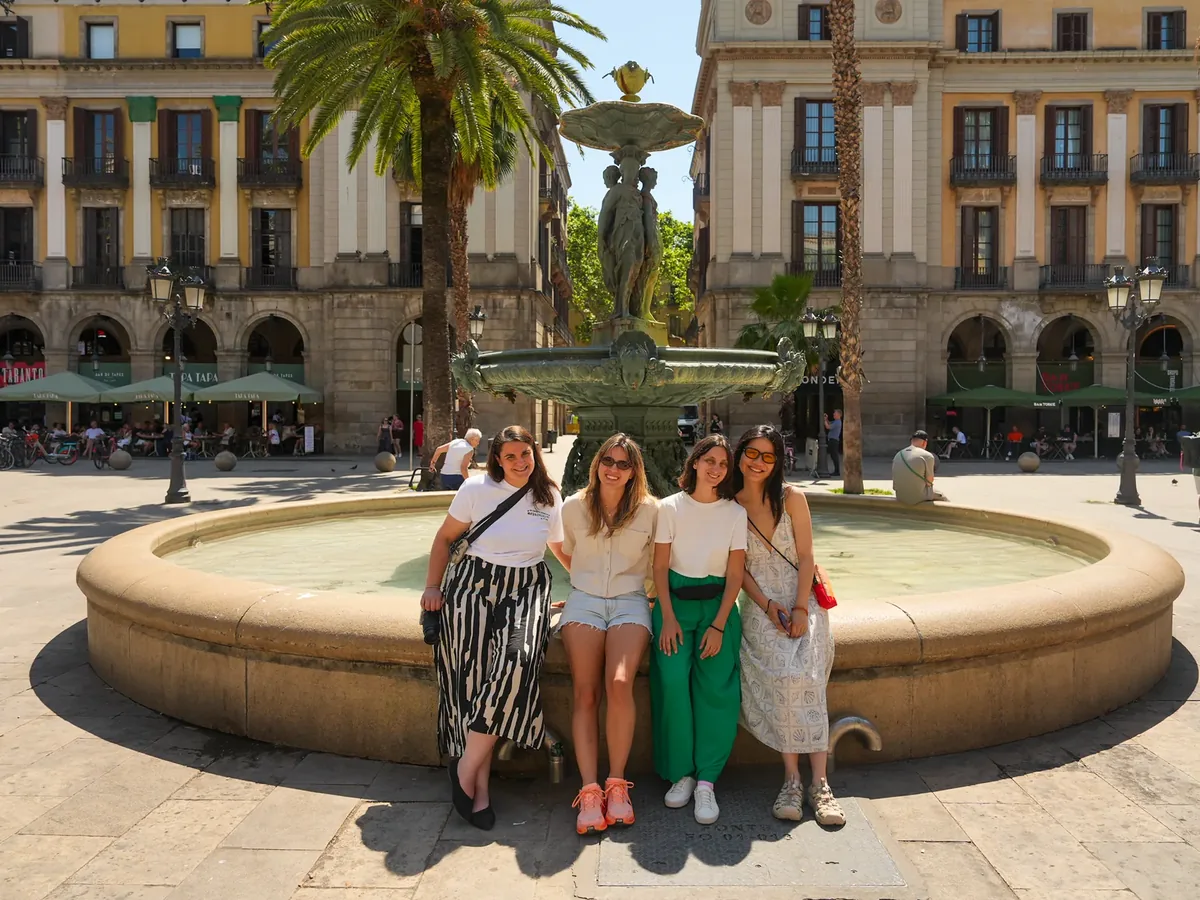 Blau students exploring Plaça Reial in the Gothic Quarter